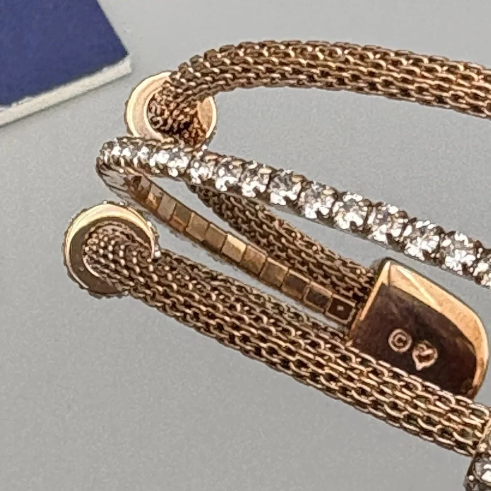 Swarovski Bracelet Cuff Crystals Flexible Mesh Small Rose Gold Plated